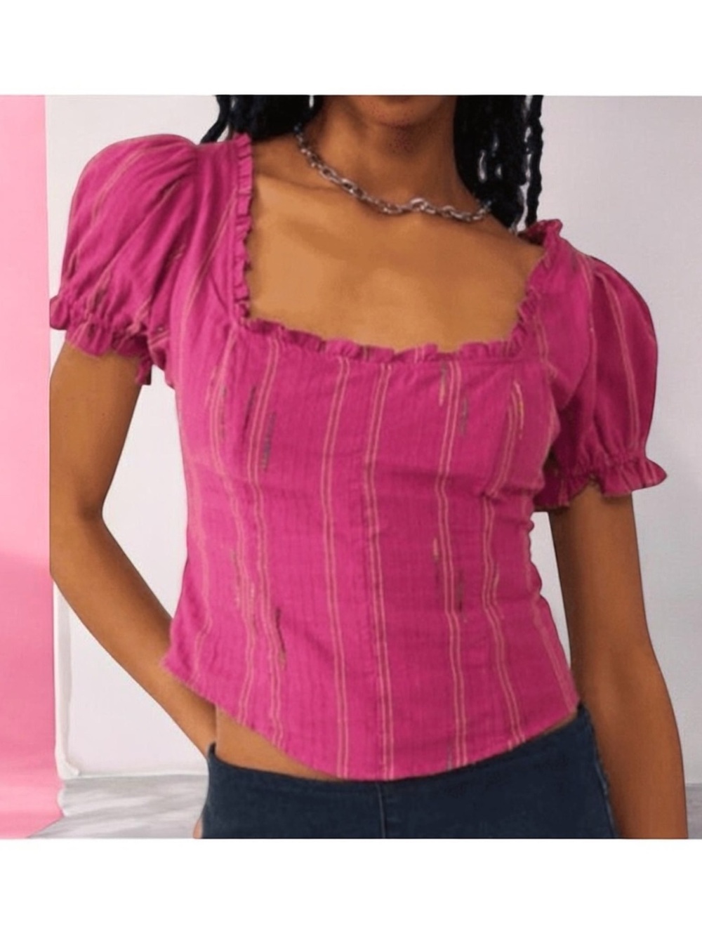 FREE PEOPLE SEROTONIN PINK MEDIUM SHORT SLEEVE TOP - Picture 1 of 8